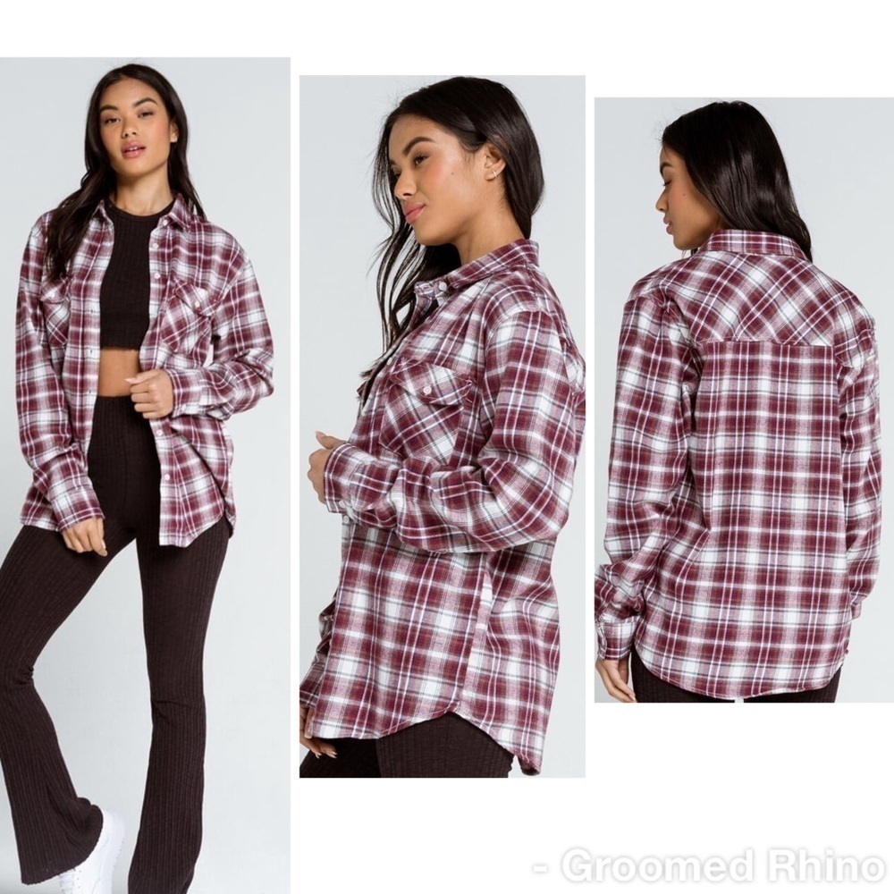 RSQ Burgundy Traditional Plaid Flannel Shirt Size M